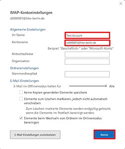 Einstellungen anpassen - Screenshot © HTW Berlin Kontoeinstellugen ändern
