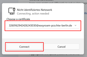 Certificate Selection Window - Screenshot © HTW Berlin Certificate Selection Window