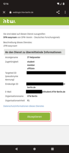 Screenshot © HTW Berlin Datenübermittlung akzeptieren
