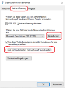 Einstellung der Authentifizierung vornehmen - Screenshot © HTW Berlin Einstellung der Authentifizierung vornehmen