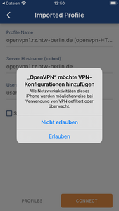 OpenVPN Permission Request - Screenshot © HTW Berlin OpenVPN Permission Request