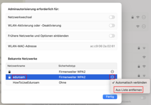Fenster mit bekannten Wlans - Screenshot © HTW Berlin Fenster mit bekannten Wlans - Screenshot © HTW Berlin