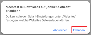 Beispiel: Safari Abfrage Downloads erlauben - Screenshot © HTW Berlin Beispiel: Safari Abfrage Downloads erlauben