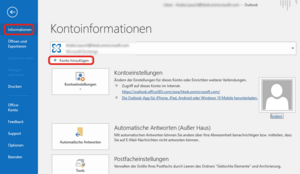 Microsoft Outlook 2016 starten und E-Mail-Konto hinzufügen - Screenshot © HTW Berlin Dateidialog Kontohinzufügen