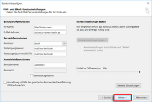 Konto wurde erfolgreich konfiguriert - Screenshot © HTW Berlin Kontoeinstellungen Übersicht