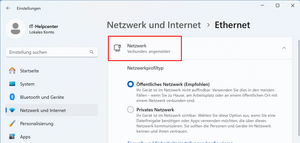 Netzwerkeinstellungen mit erfolgreicher Verbindung - Screenshot © HTW Berlin Netzwerkeinstellungen mit erfolgreicher Verbindung
