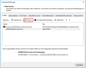 E-Mail-Konto ändern - Screenshot © HTW Berlin E-Mailkonto ändern