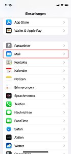 Mail-Einstellungen öffnen - Screenshot © HTW Berlin iOS Einstellungen