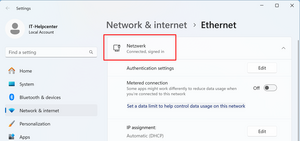 Network Settings with Successful Connection - Screenshot © HTW Berlin Network Settings with Successful Connection