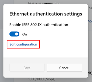 Ethernet Authentication Settings Window - Screenshot © HTW Berlin Ethernet Authentication Settings Window