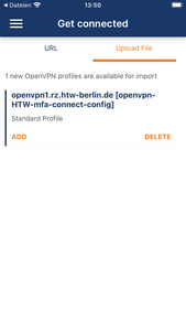 OpenVPN Profile Import View - Screenshot © HTW Berlin OpenVPN Profile Import View