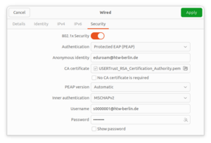 802.1X configuration - Screenshot © HTW Berlin 802.1X configuration - Screenshot © HTW Berlin