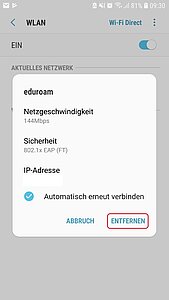 eduroam löschen - Screenshot © HTW Berlin eduroam löschen