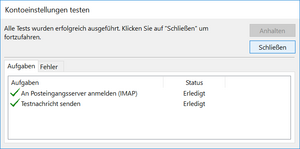 Kontoeinstellungen testen - Screenshot © HTW Berlin Test der Kontoeinstellungen