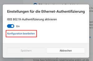 Einstellungsfenster für die Ethernet-Authentifizierung - Screenshot © HTW Berlin Einstellungsfenster für die Ethernet-Authentifizierung
