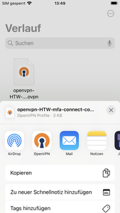 Share Menu with OpenVPN - Screenshot © HTW Berlin Share Menu with OpenVPN