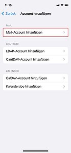 Mail-Account hinzufügen - Screenshot © HTW Berlin zweite Auswahl des Kontotyps