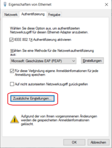 zusätzliche Einstellungen - Screenshot © HTW Berlin Eigenschaften von Ethernet