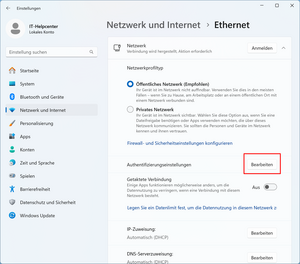 Netzwerkeinstellungsfenster - Screenshot © HTW Berlin Netzwerkeinstellungsfenster