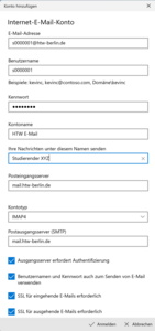 Einstellungen eintragen Einstellungen eintragen