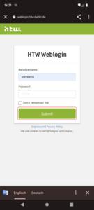Screenshot © HTW Berlin Mit dem HTW account anmelden