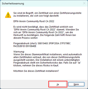 Sicherheitswarnungsfenster