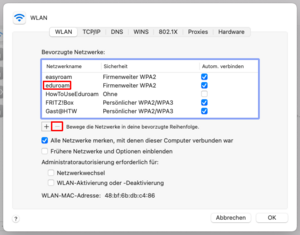 Fenster mit bekannten Wlans - Screenshot © HTW Berlin Fenster mit bekannten Wlans - Screenshot © HTW Berlin