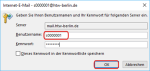 Benutzernamen korrigieren - Screenshot © HTW Berlin Anmeldedialog
