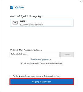 Microsoft Outlook 2016 Vorgang abschließen - Screenshot © HTW Berlin Vorgang abschließen