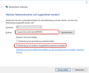 Serverinformationen eingeben - Screenshot © HTW Berlin Netzlaufwerk verbinden Fenster mit Ordnerpfad