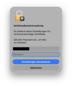 Passwortabfrage Schlüsselbundverwaltung - Einstellungen aktualisieren - Screenshot © HTW Berlin Passwortabfrage Schlüsselbundverwaltung - Einstellungen aktualisieren