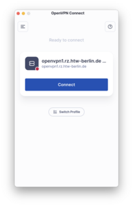 OpenVPN window with Connect button - Screenshot © HTW Berlin OpenVPN window with Connect button